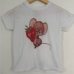 Cute mouse with strawberry printed vintage baby tee